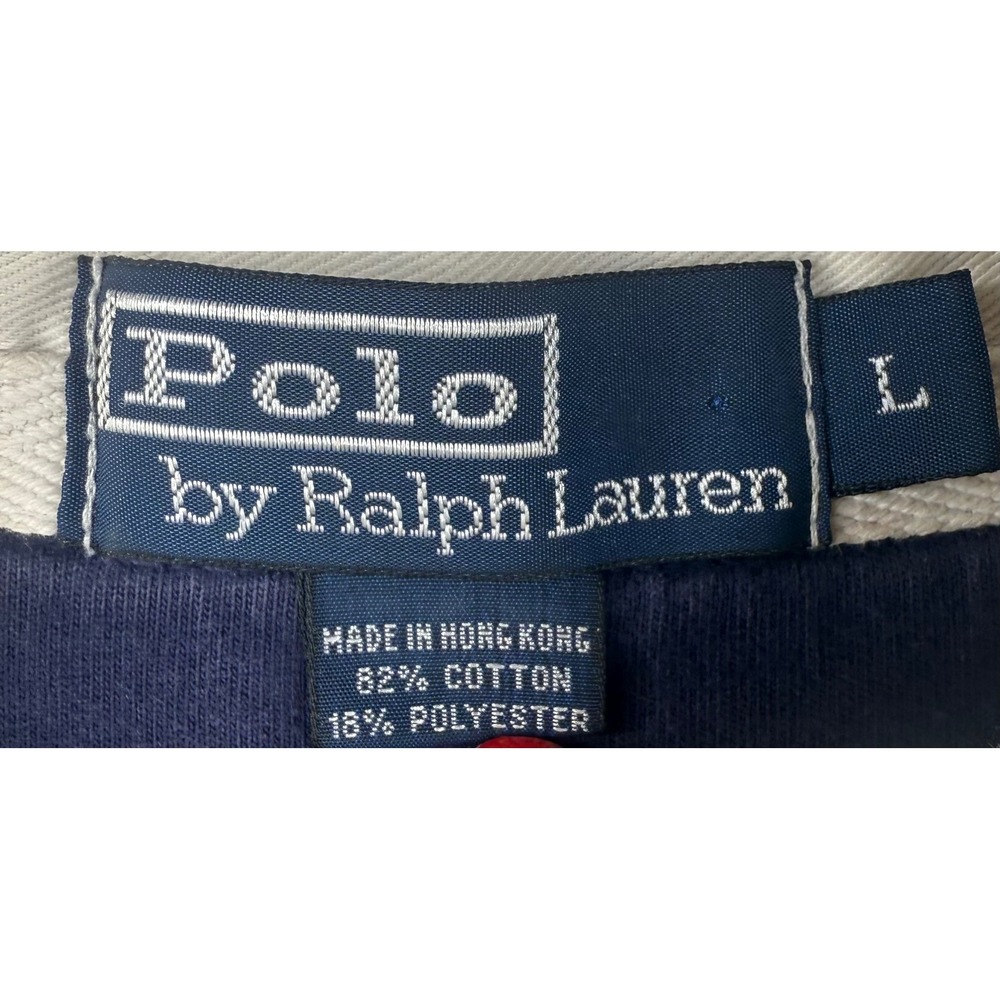 VTG Polo Ralph Lauren Mens Rugby Shirt Large Navy Blue Red Striped Long Sleeve L - Picture 3 of 4